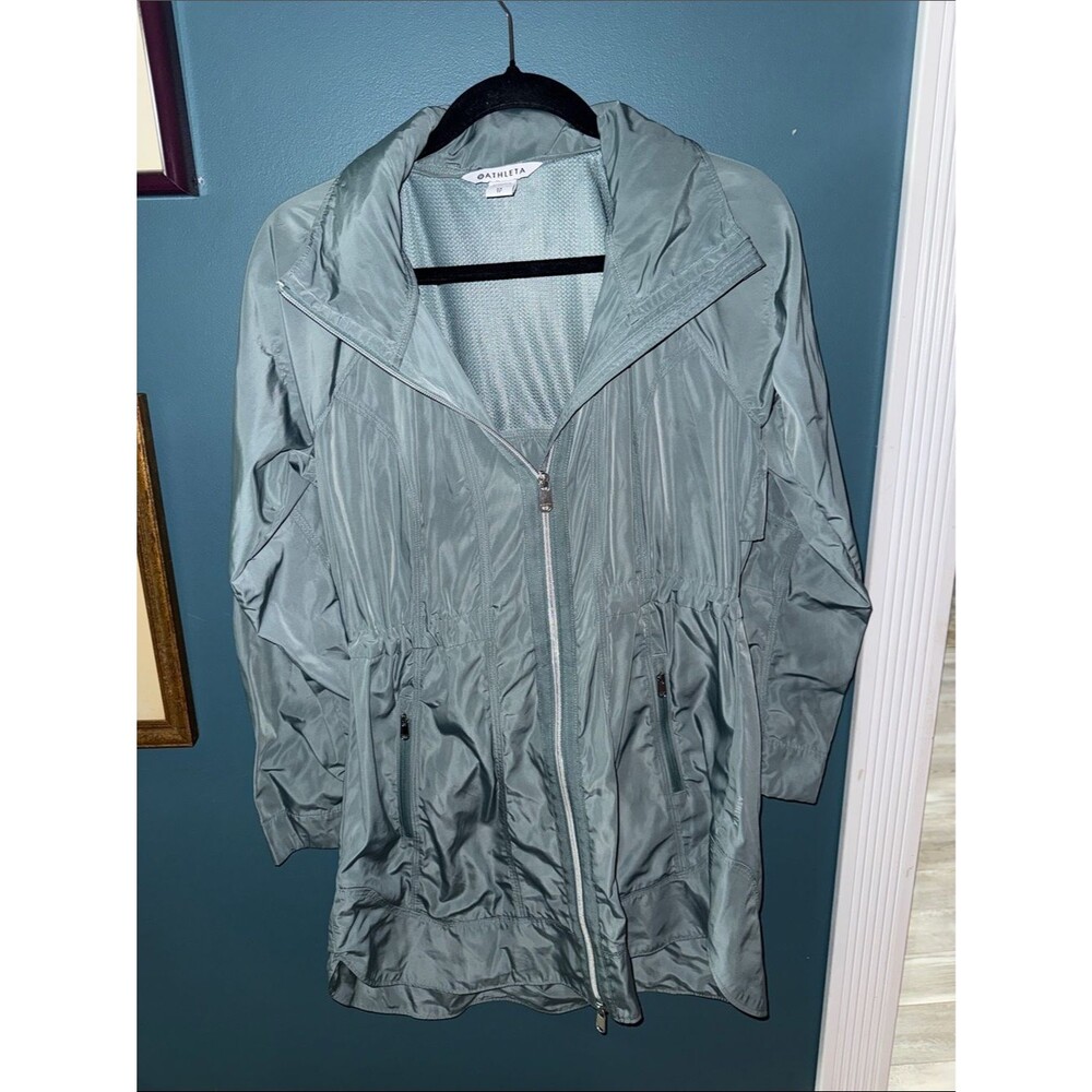 Athleta Rain Drop longline hooded windbreaker